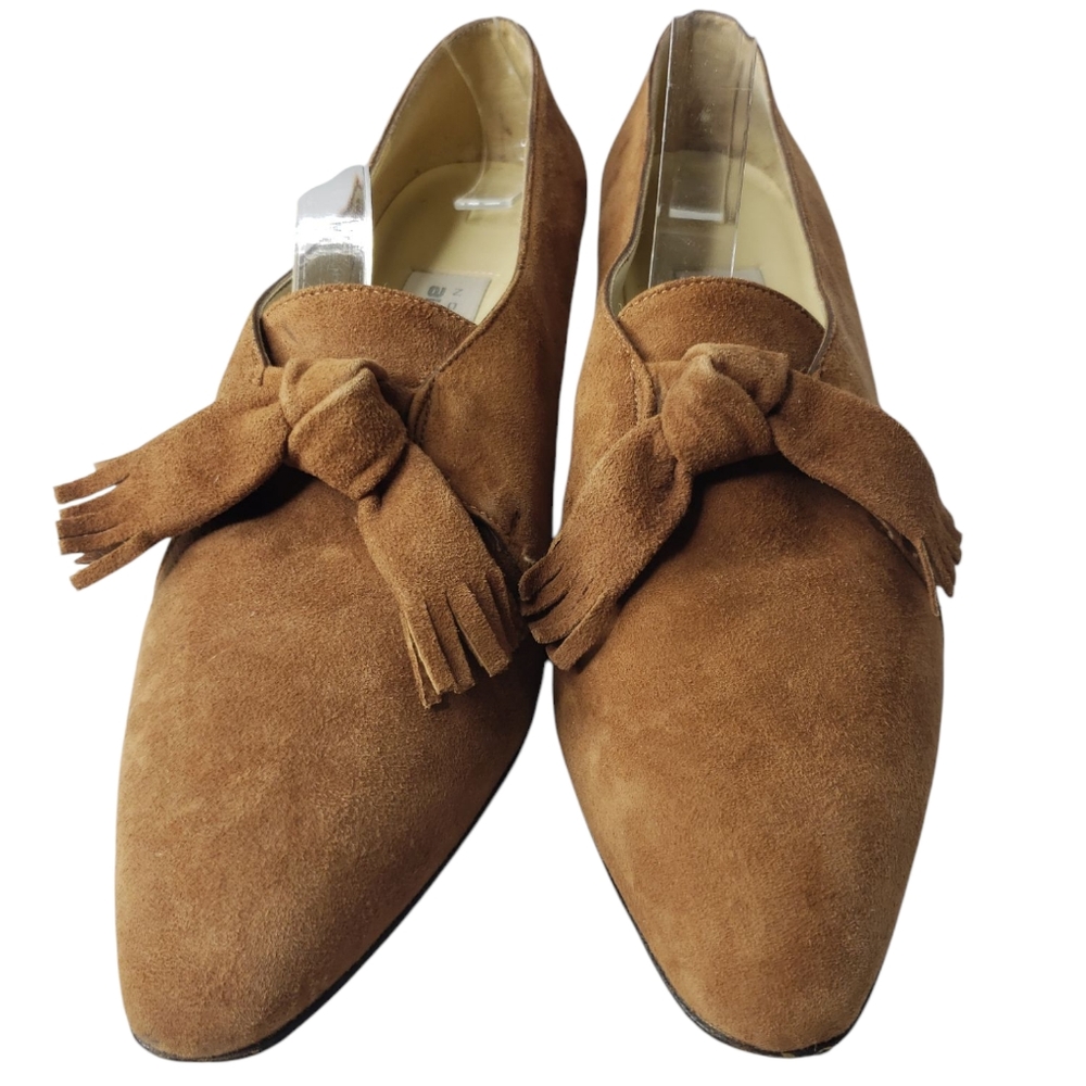 Vtg Liz Claiborne Collection Suede Tassel Loafers Old Money Preppy Kitten Heel